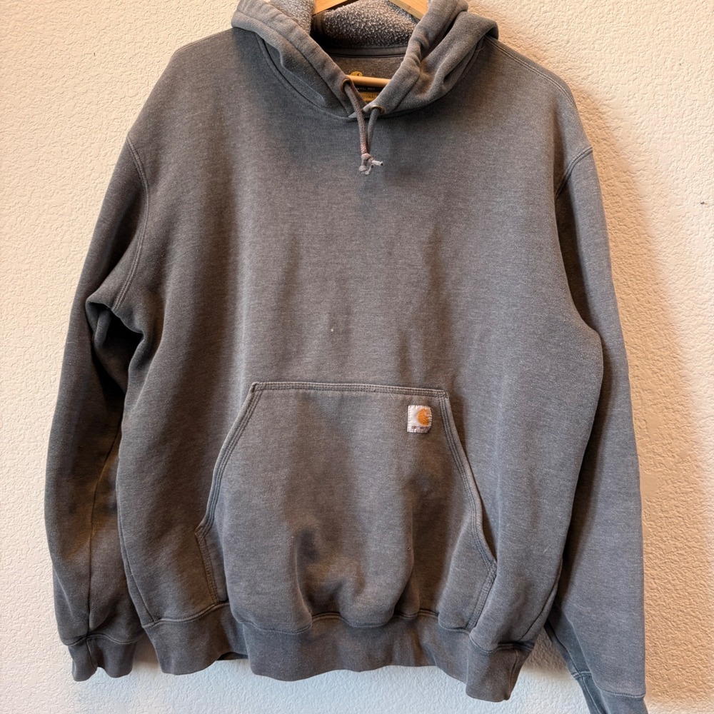 Carhartt K288 Logo Sleeve Hoodie Original Fit Mens L Gray Neon Yellow Workwear